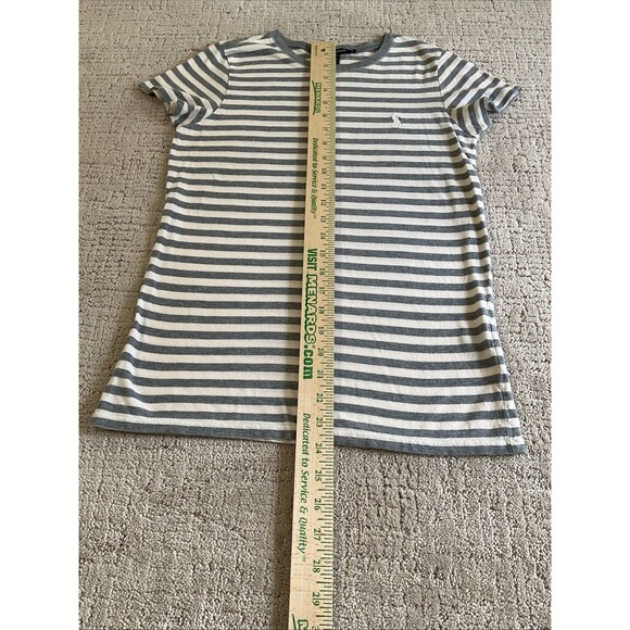 Ralph lauren sport Girl’s crewneck tshirt size L .Gray white stripes soft touch - Picture 5 of 7